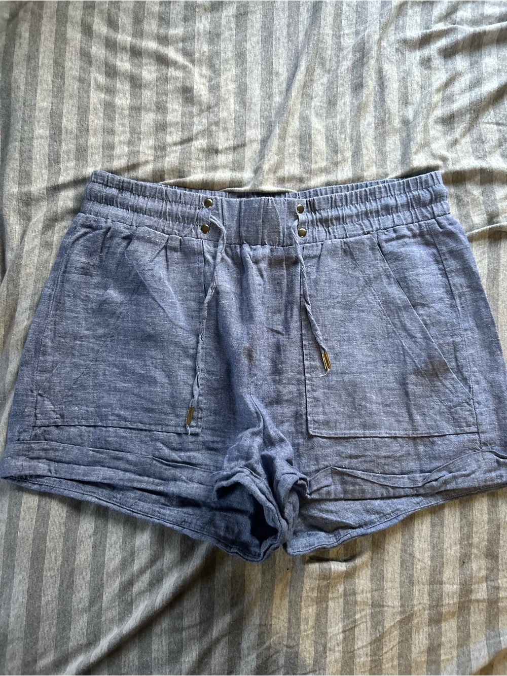 GUESS High-Waist Linen-Blend Shorts in Light Blue